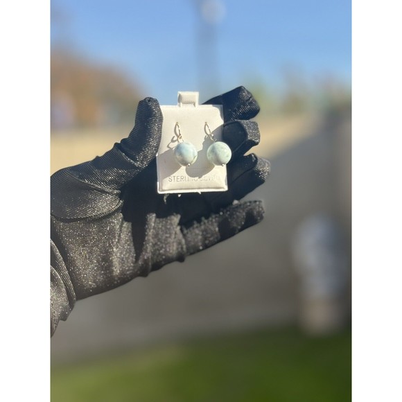 Sterling Silver Larimar Beaded Earrings 12 mm - Picture 3 of 8